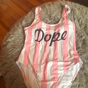 pink & white bathing suit “dope” from romwe .